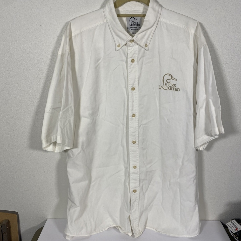 Ducks Unlimited Men's 2XL Cream Button Up Short Sleeve‎ Shirt O1